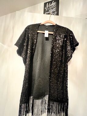 Nasty Gal Black Sequin Open-Front Jacket